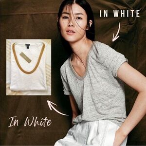 J. Crew NWT☀️Black Label Linen Gold Beaded Collar Scoopneck Tee